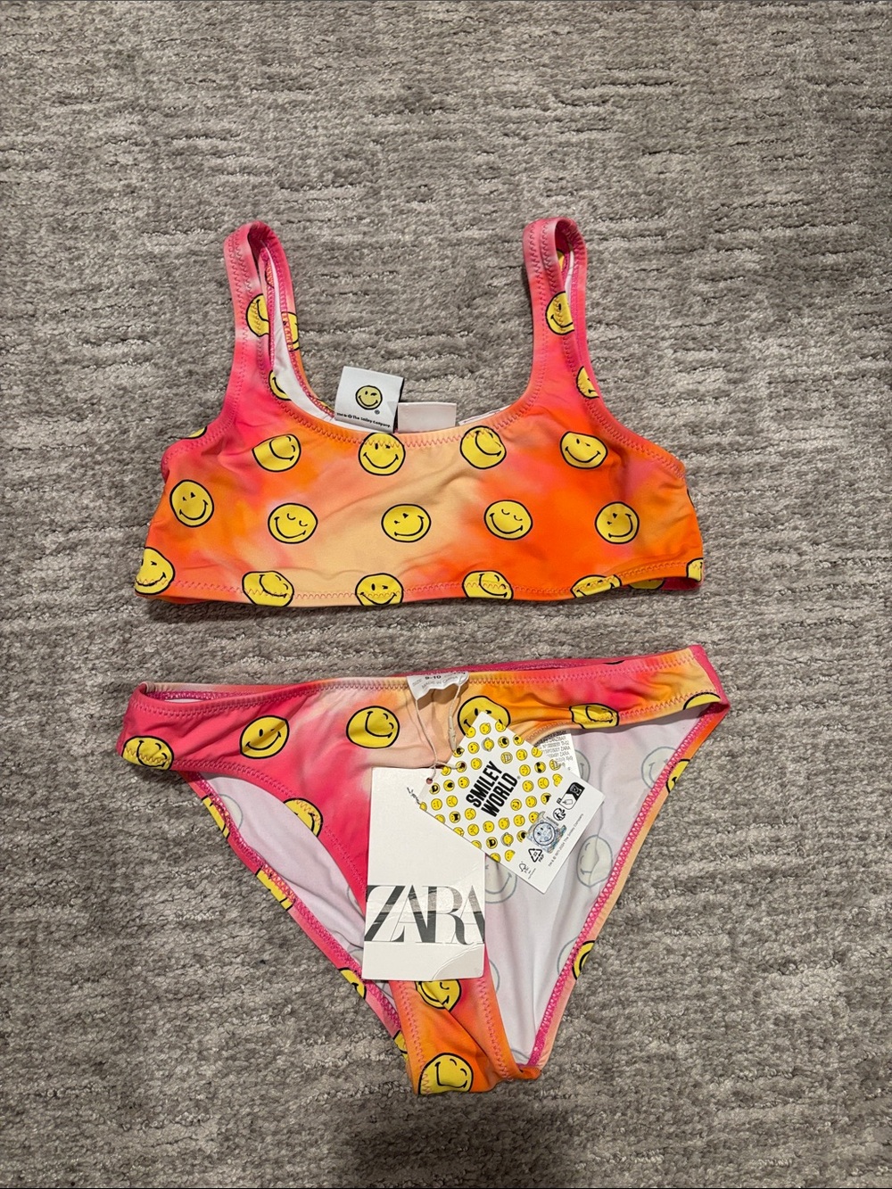 Zara Girls Smile Print Bikini Set - Pink & Orange Ombre size 9-10